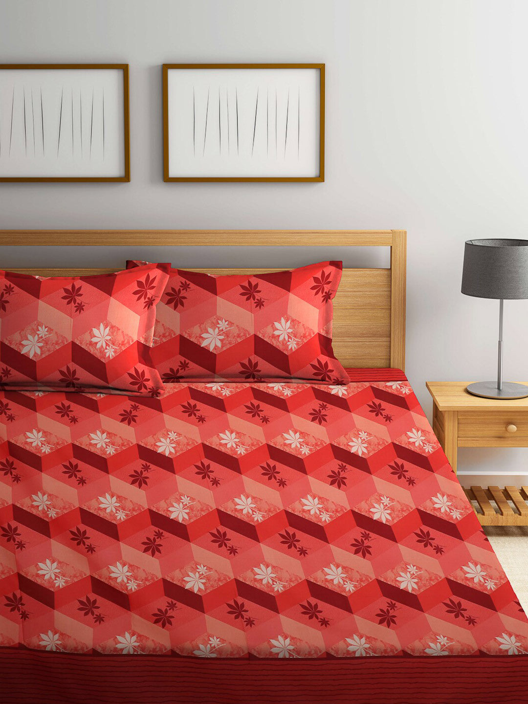 Orange floral cotton queen bedsheet, orange & brown